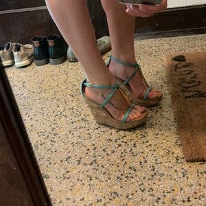 Blue and gold cork wedges